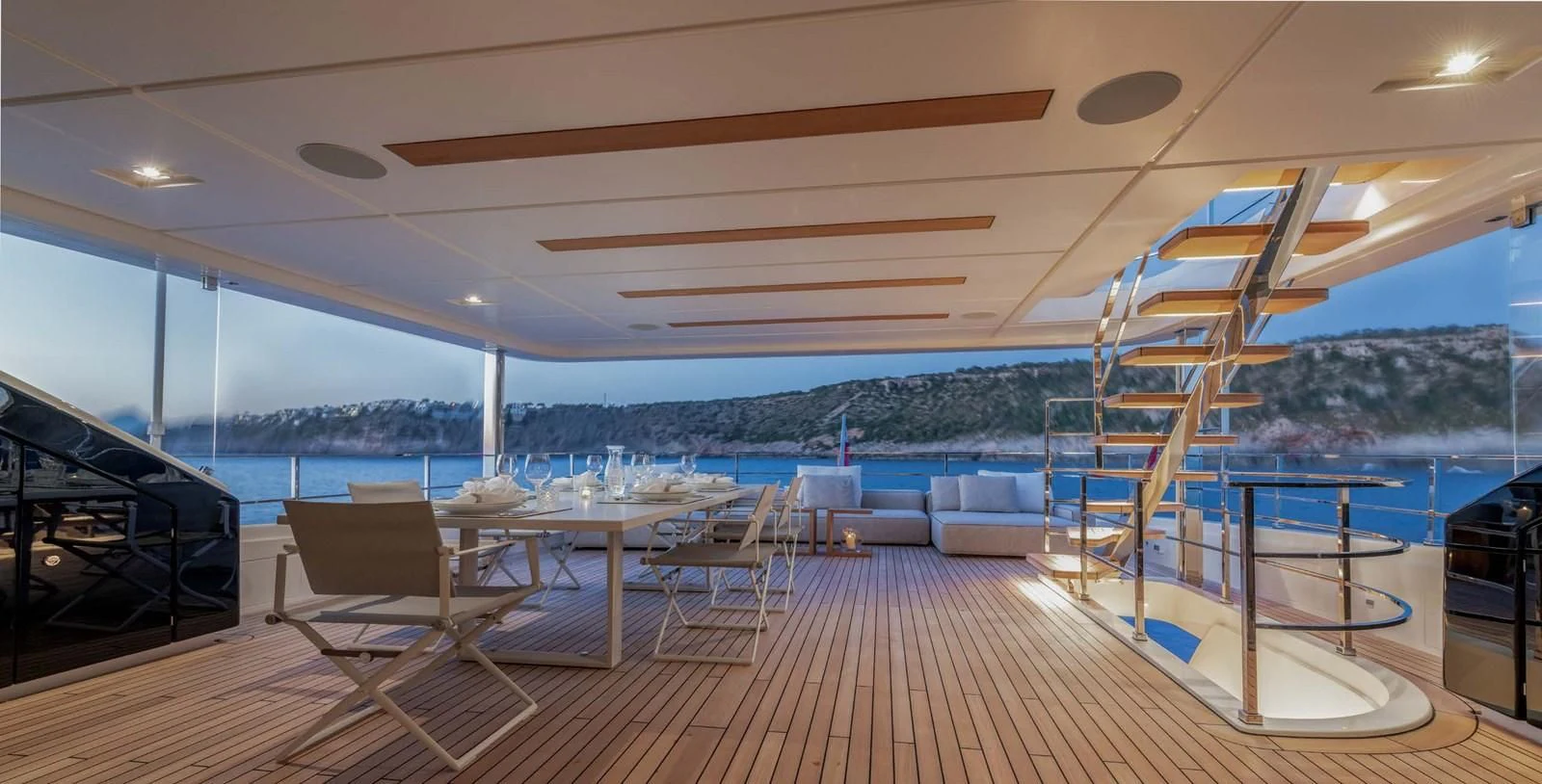 a boat on a deck aboard PALOMA Yacht for Sale