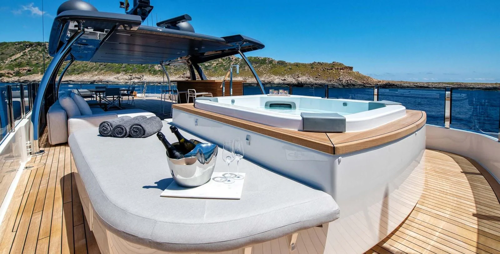 a boat on a deck aboard PALOMA Yacht for Sale