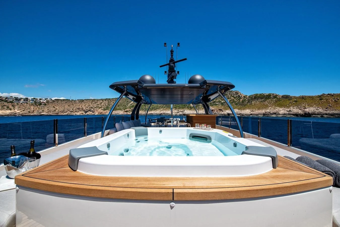 a boat with a water fountain aboard PALOMA Yacht for Sale