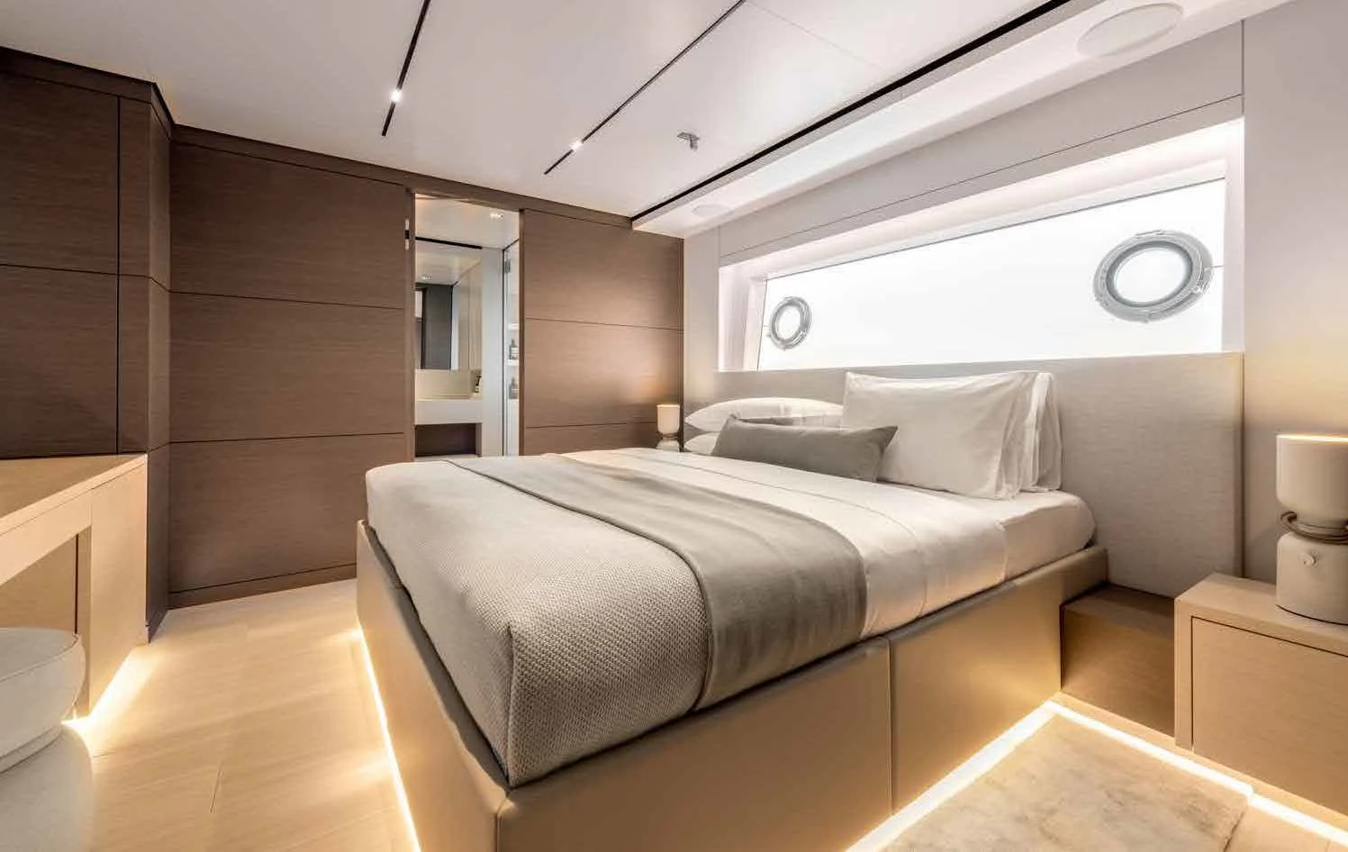a bed in a room aboard PALOMA Yacht for Sale