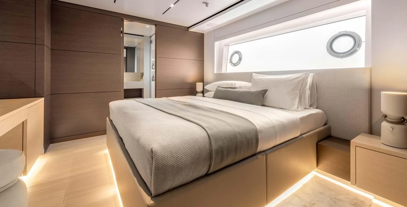 a bed in a room aboard PALOMA Yacht for Sale