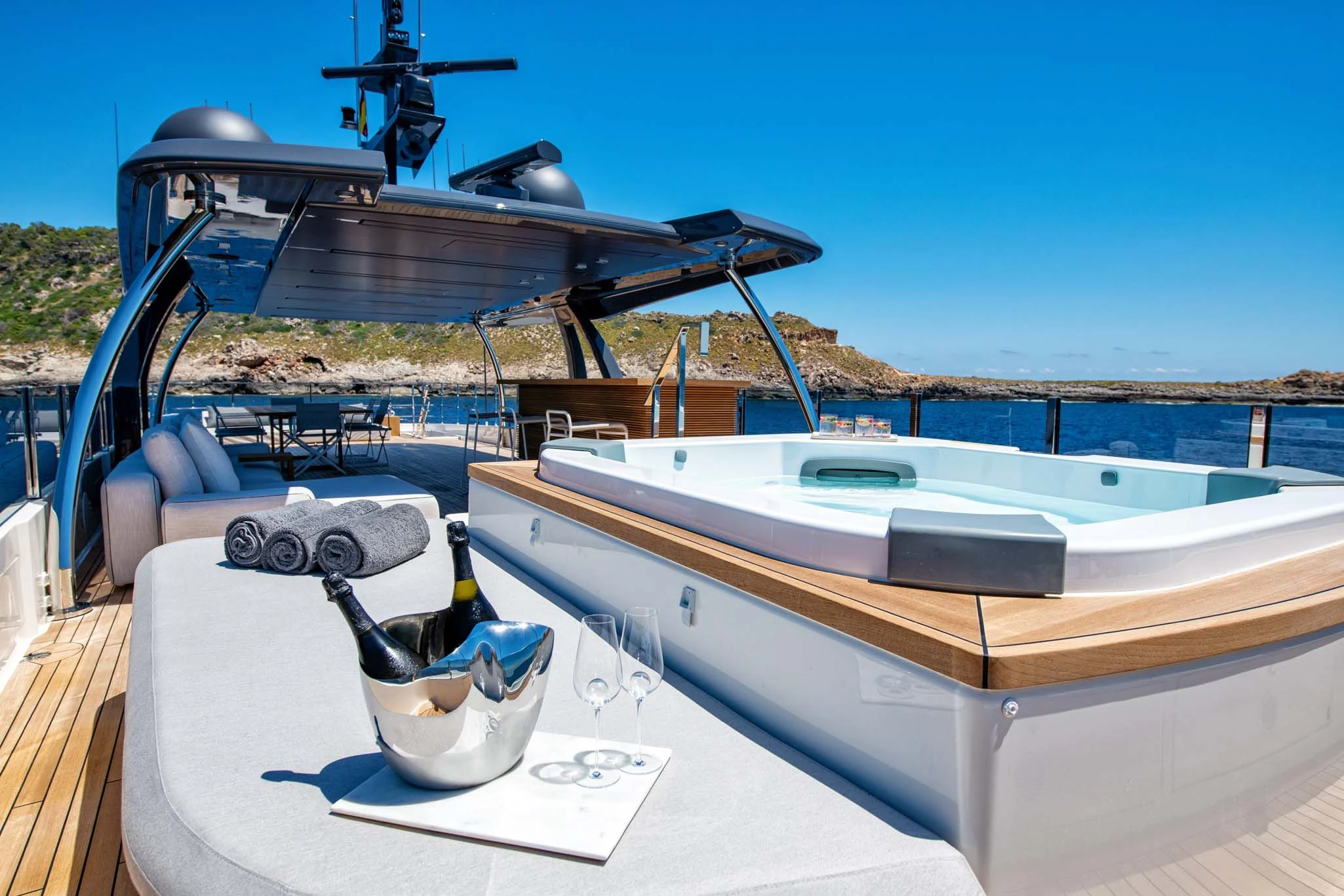 a boat on a deck aboard PALOMA Yacht for Sale