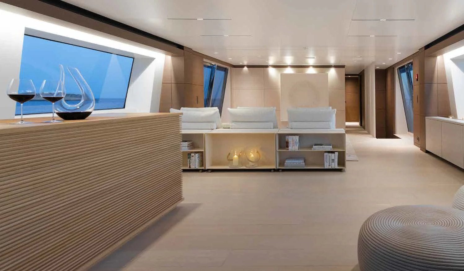 a room with a tv and a bookcase aboard PALOMA Yacht for Sale