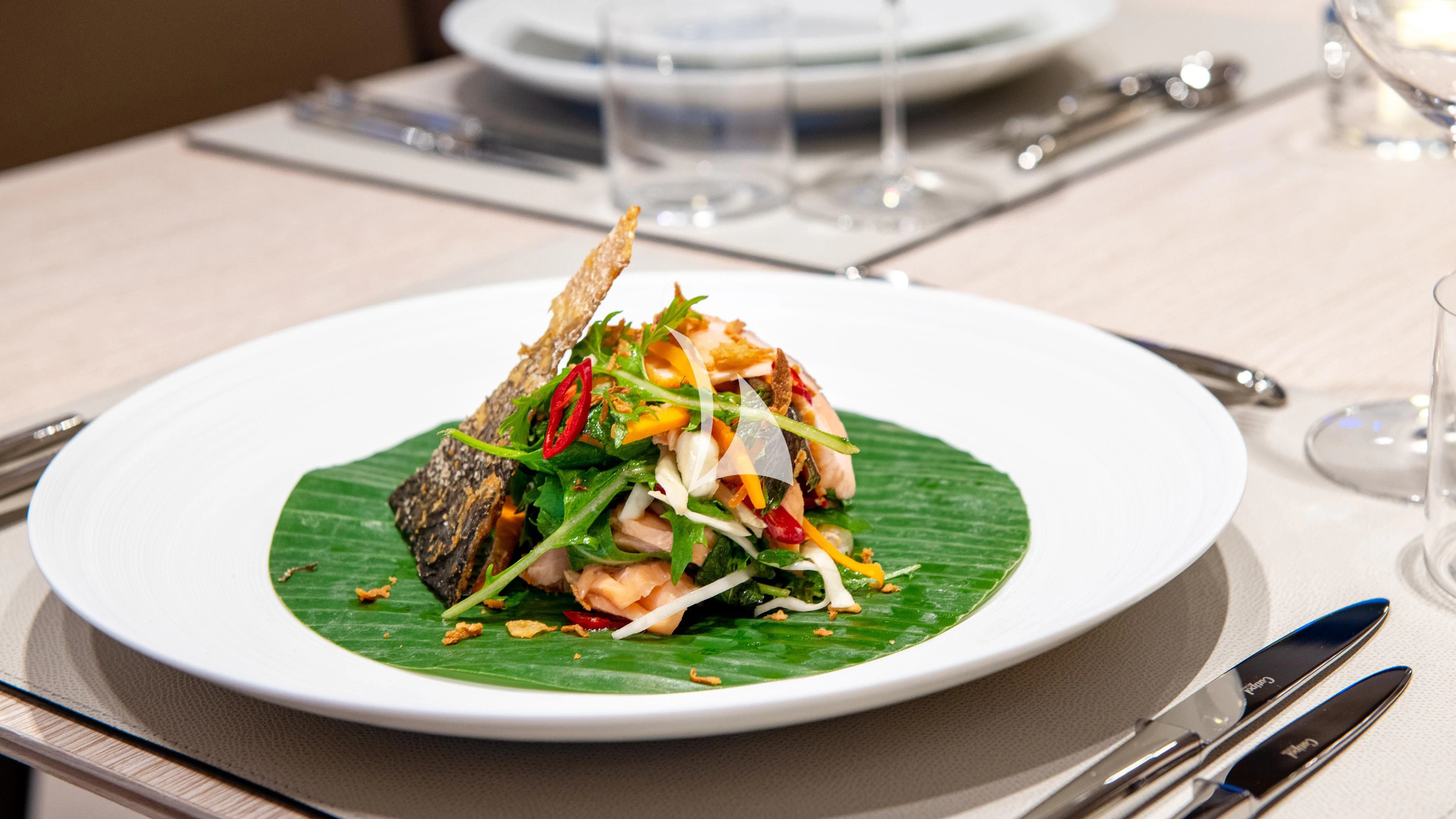 a plate of food aboard PALOMA Yacht for Sale