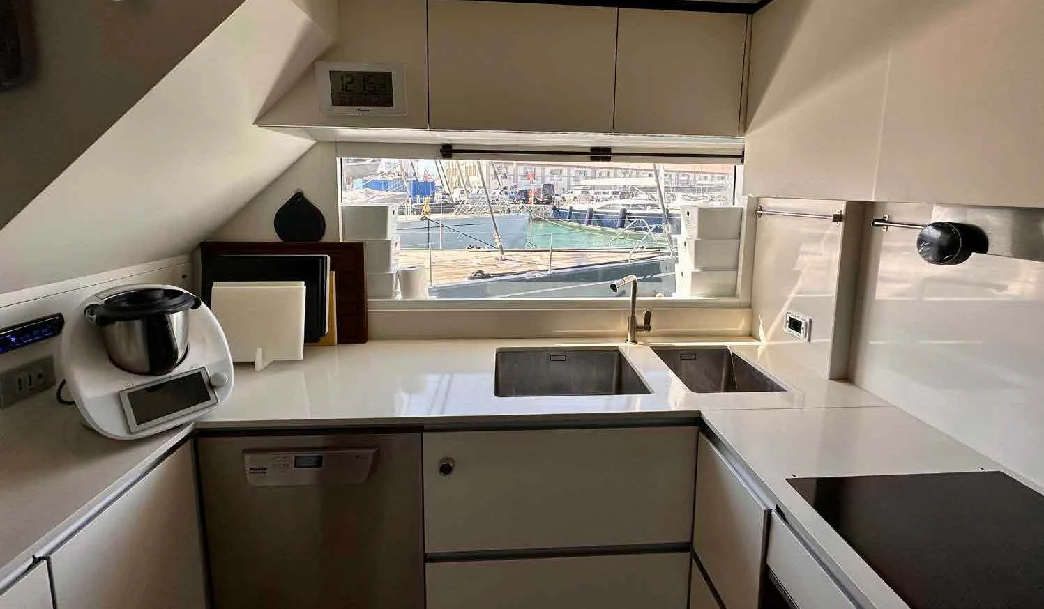 a kitchen with a coffee maker aboard PALOMA Yacht for Sale