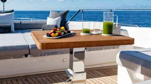 a table with fruit on it aboard PALOMA Yacht for Sale