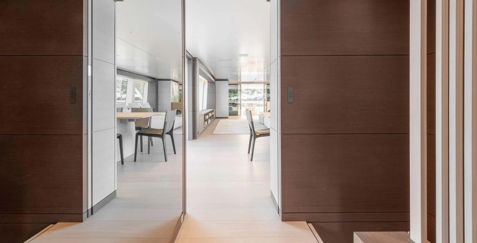 a room with a desk and chairs aboard PALOMA Yacht for Sale