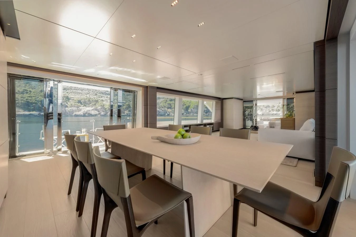 a large conference room with a large table and chairs aboard PALOMA Yacht for Sale