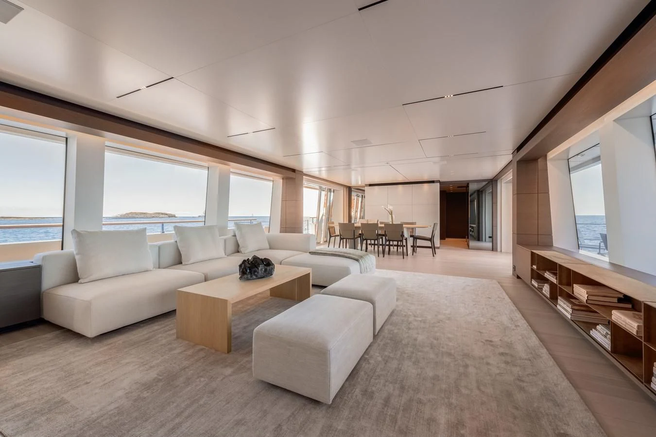 a living room with a large window aboard PALOMA Yacht for Sale