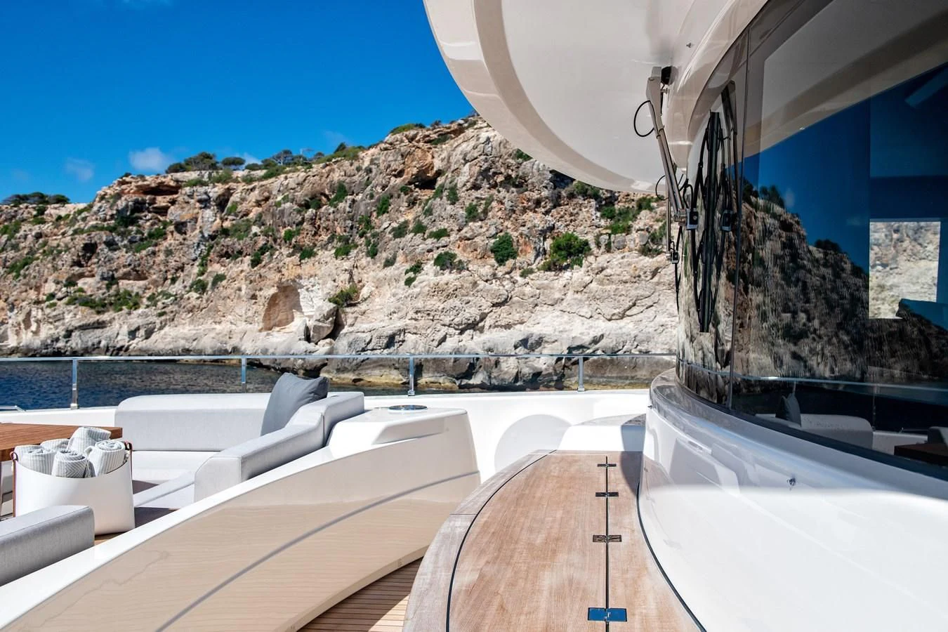 a large white pool with a large rock wall and a large rock wall aboard PALOMA Yacht for Sale