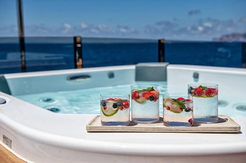 a row of cupcakes on a tray on a boat aboard PALOMA Yacht for Sale