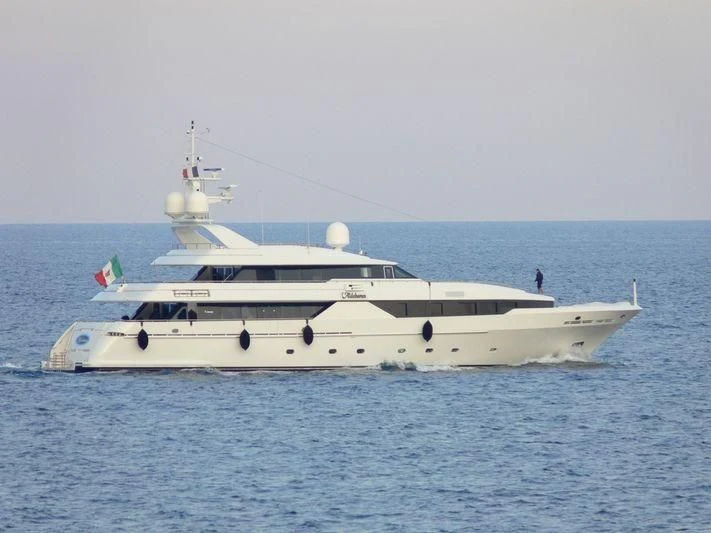 a white yacht in the water aboard ALDEBARAN PRIMO Yacht for Sale