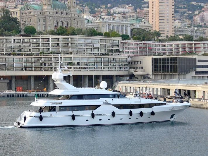 a white yacht in the water aboard ALDEBARAN PRIMO Yacht for Sale