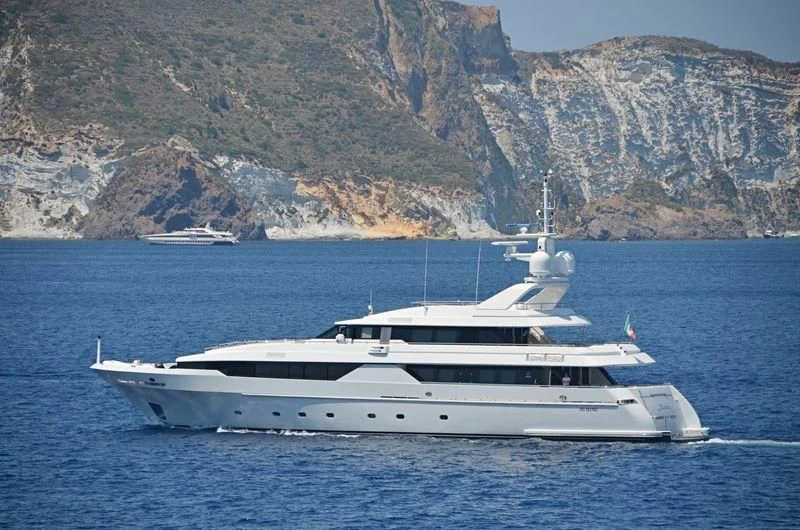 a white yacht in the water aboard ALDEBARAN PRIMO Yacht for Sale