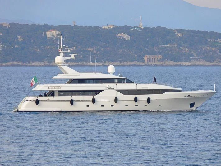 a white yacht in the water aboard ALDEBARAN PRIMO Yacht for Sale