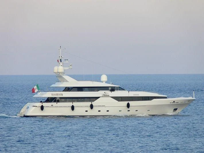 a white yacht in the water aboard ALDEBARAN PRIMO Yacht for Sale