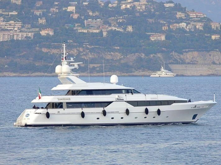 a white yacht in the water aboard ALDEBARAN PRIMO Yacht for Sale