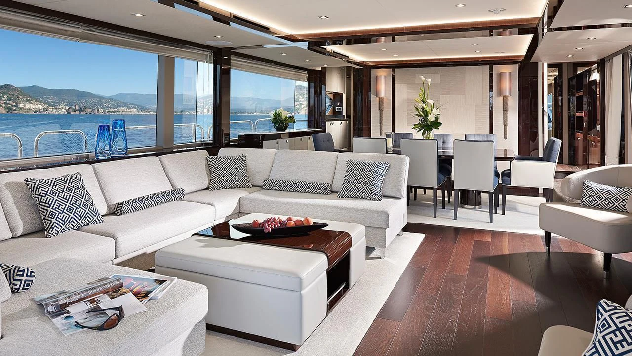 a living room with a large window aboard 95 YACHT Yacht for Sale