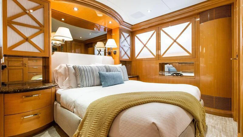 a bed in a room aboard SEAQUEST Yacht for Sale