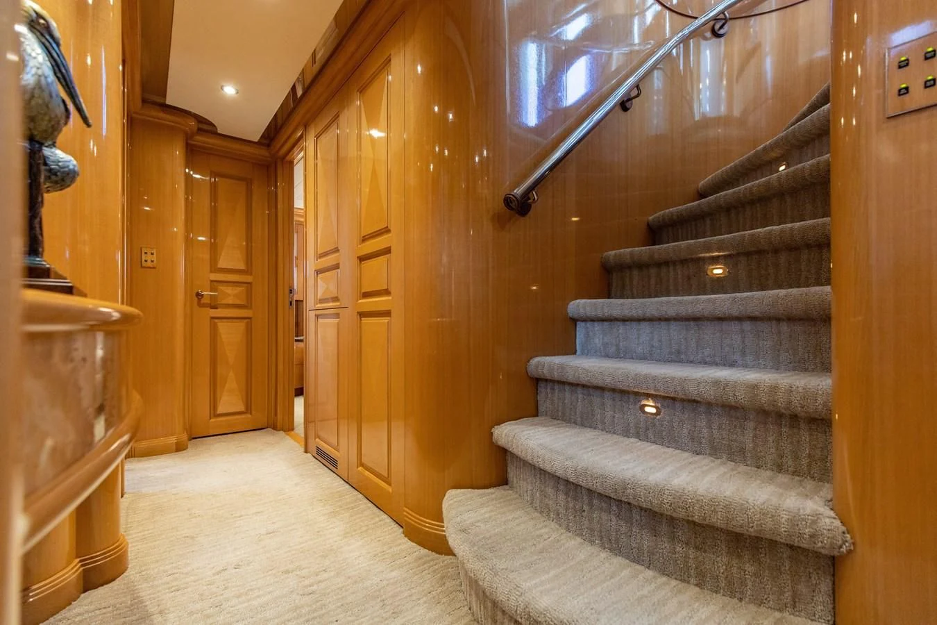 a staircase in a house aboard SEAQUEST Yacht for Sale