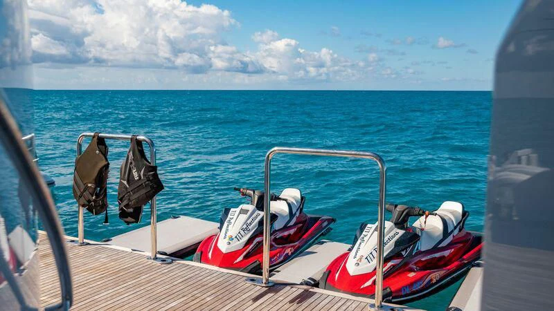 a boat with several pieces of luggage on it aboard SEAQUEST Yacht for Sale