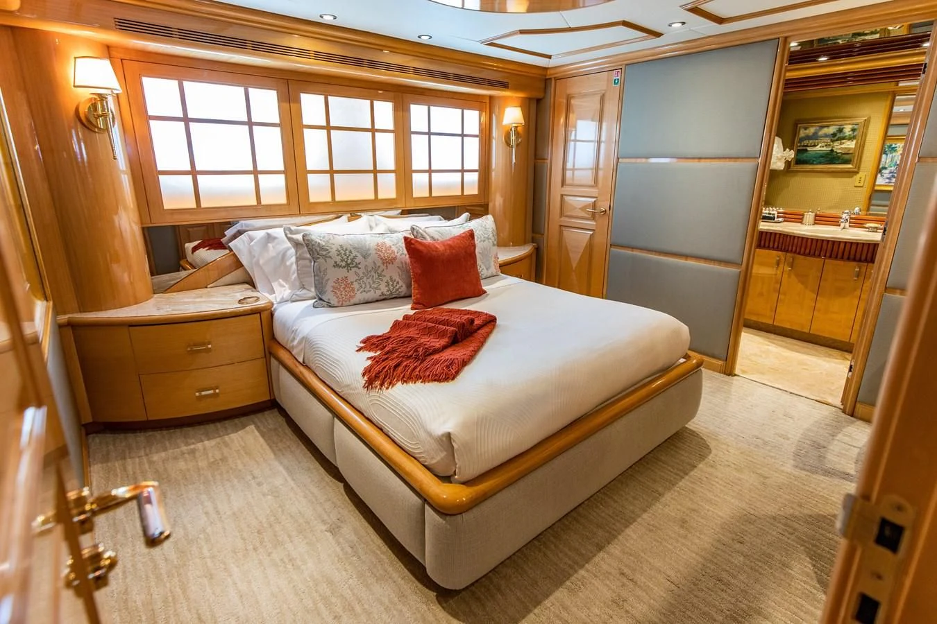 a bed in a room aboard SEAQUEST Yacht for Sale