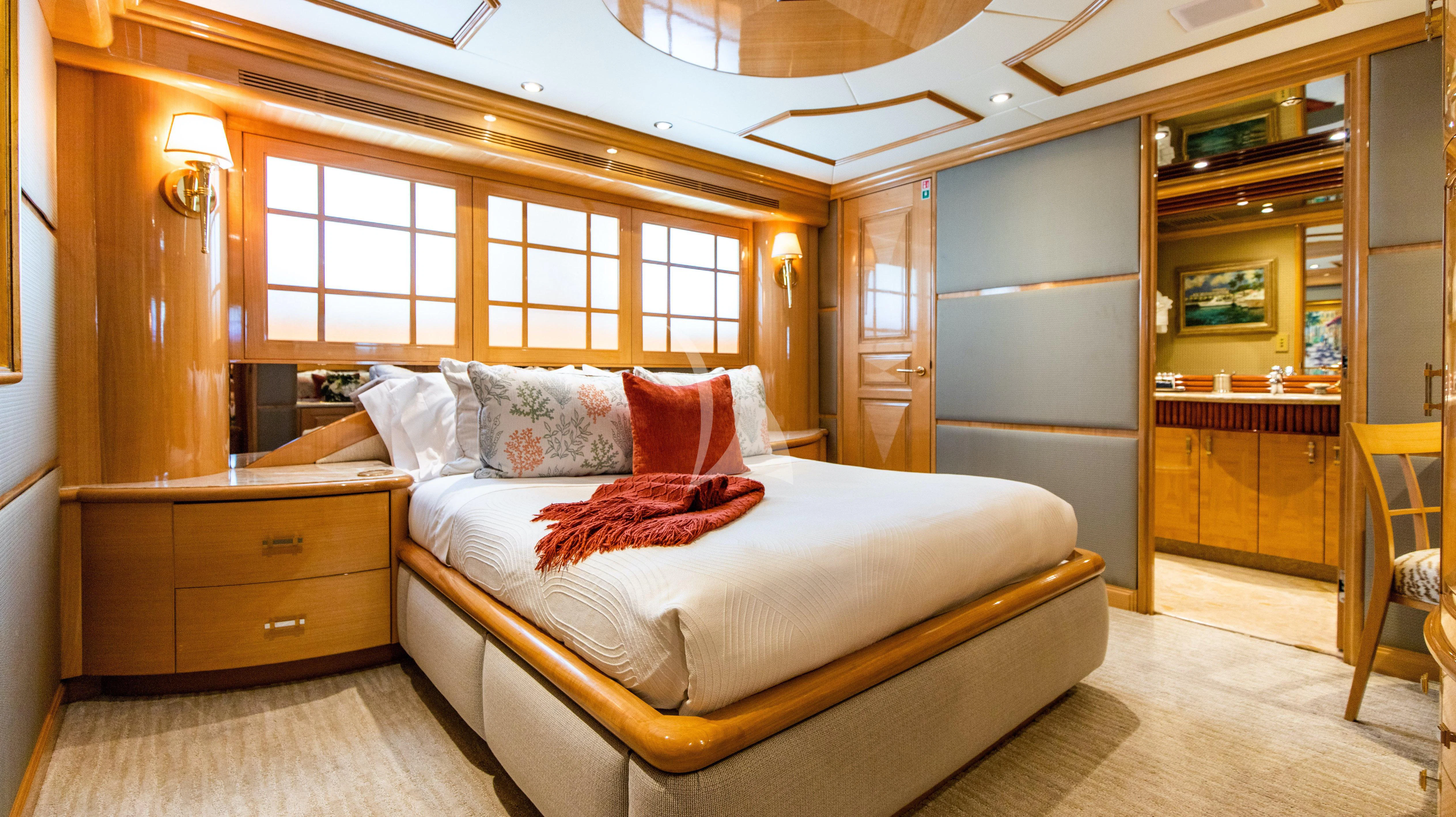 a bed in a room aboard SEAQUEST Yacht for Sale