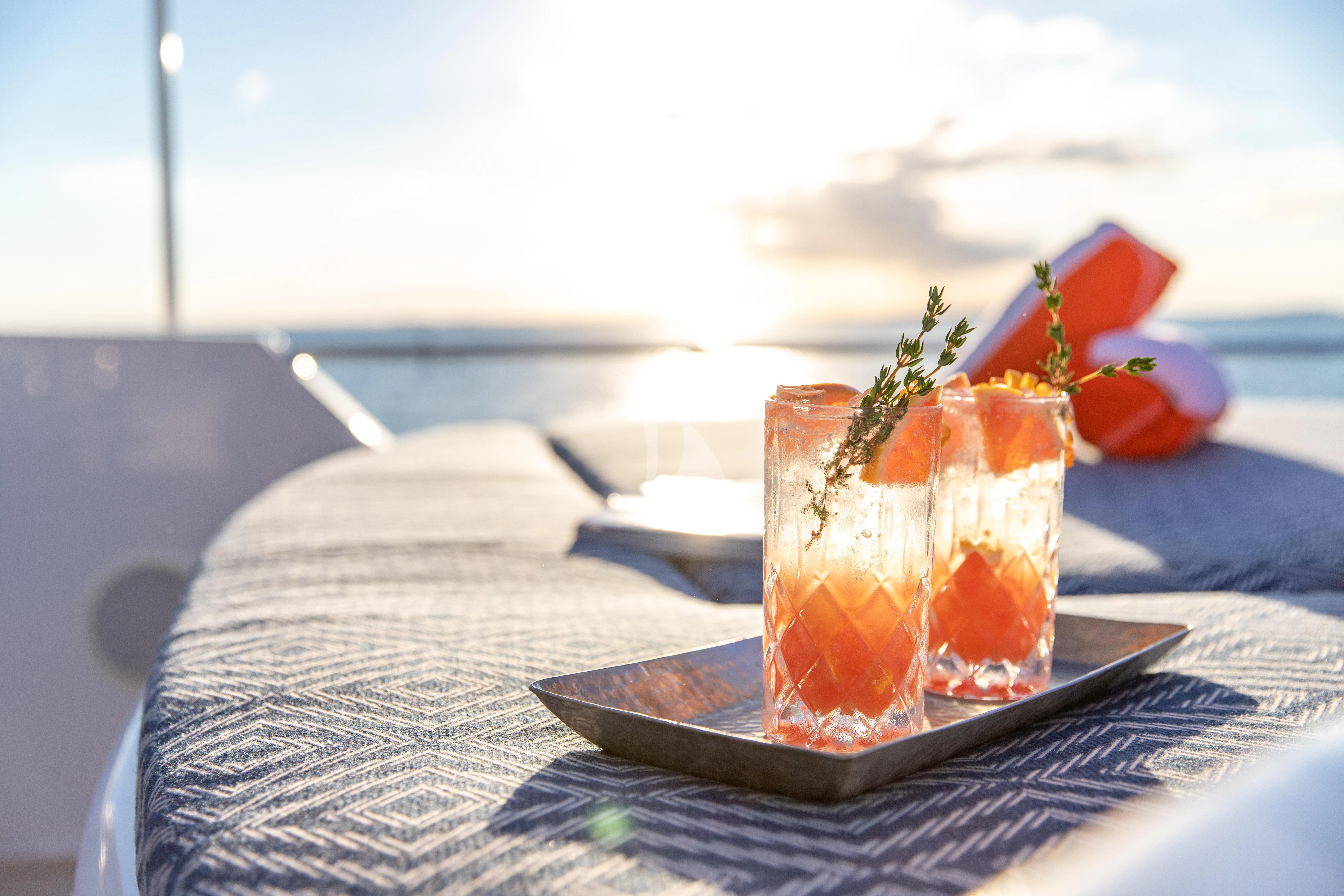 a dessert on a plate aboard SEAQUEST Yacht for Sale