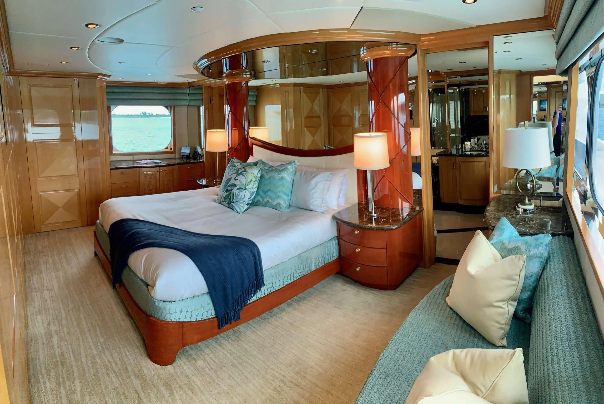 a bed in a hotel room aboard SEAQUEST Yacht for Sale