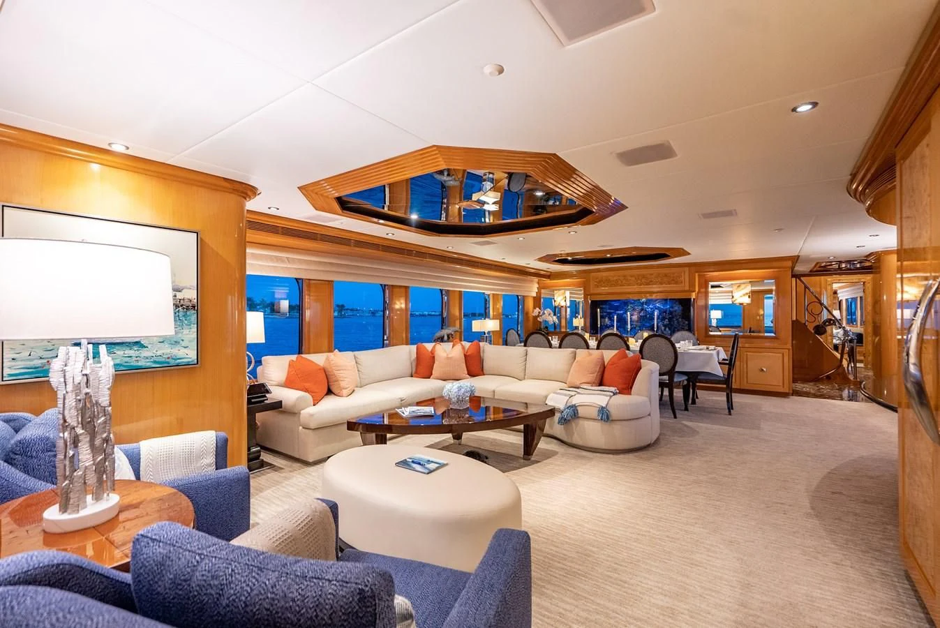 a living room with a large window aboard SEAQUEST Yacht for Sale