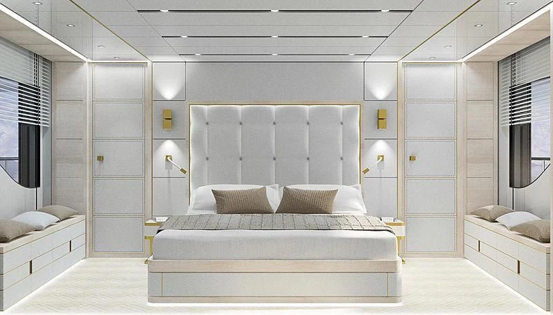 a room with two beds aboard KIMOJO Yacht for Sale