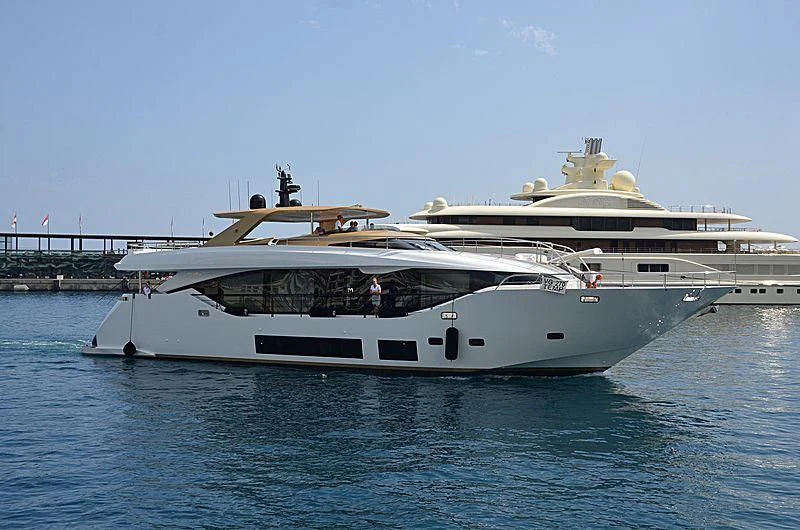 a large white boat in the water aboard KIMOJO Yacht for Sale
