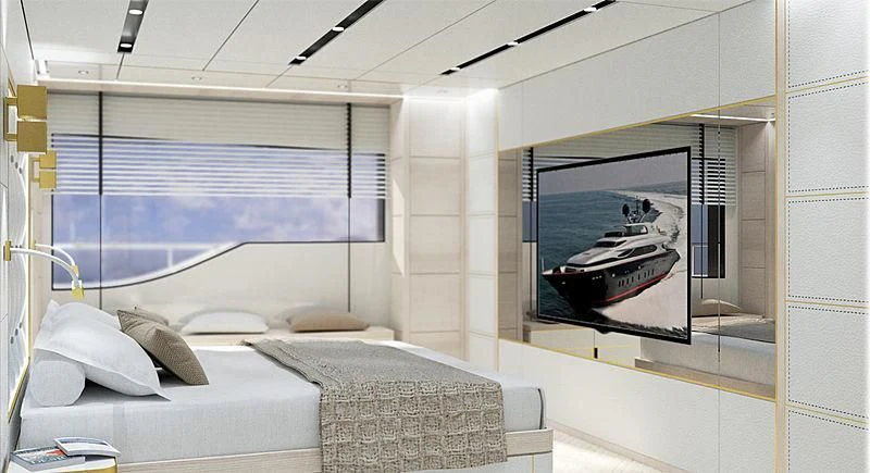 a room with a bed and a tv aboard KIMOJO Yacht for Sale
