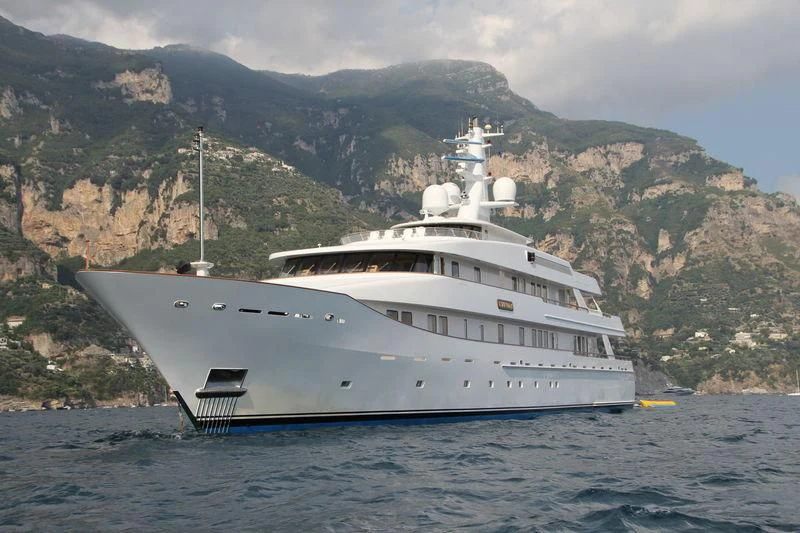 a large white ship in the water aboard KWIKUMAT Yacht for Sale