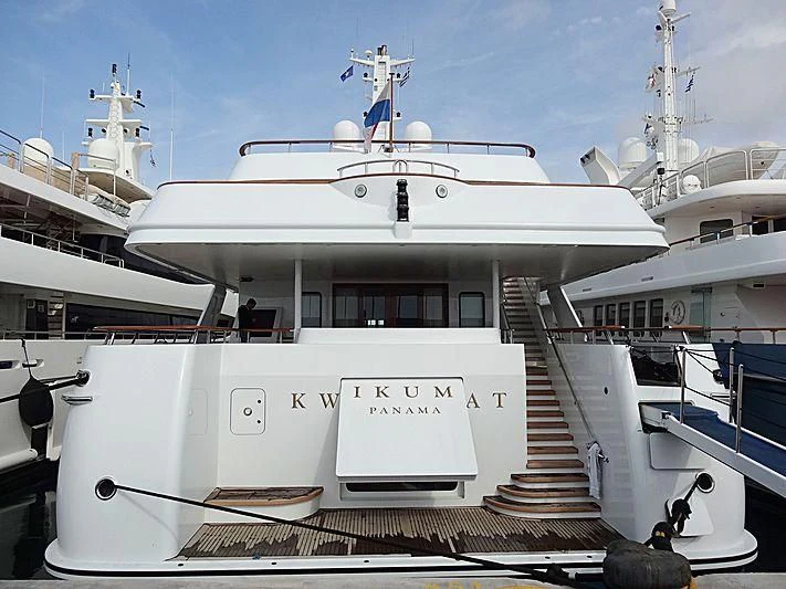 a large white ship aboard KWIKUMAT Yacht for Sale