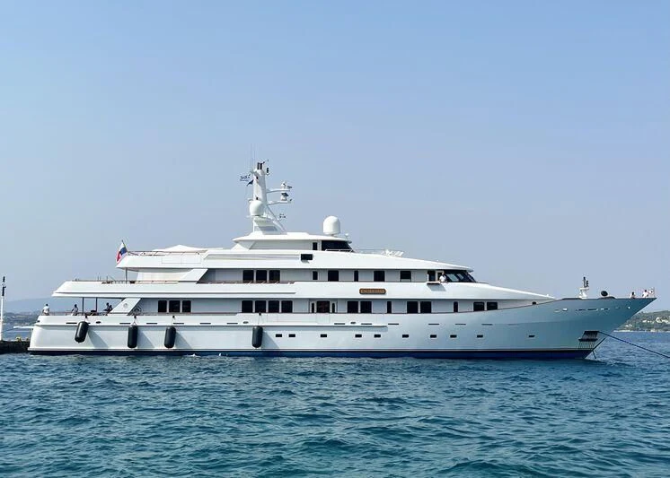 a white yacht in the water aboard KWIKUMAT Yacht for Sale