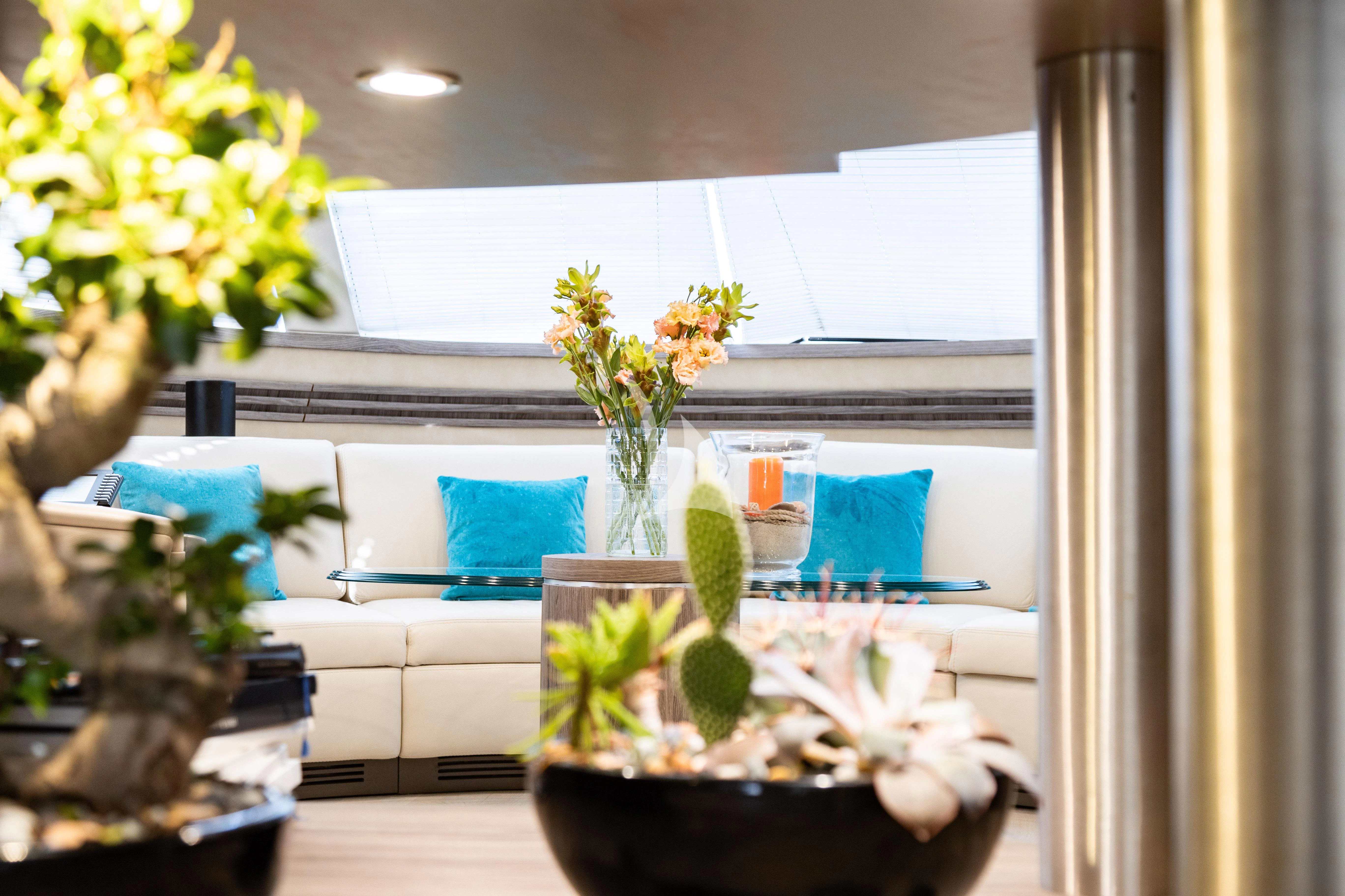 a vase with flowers in it aboard LADY B Yacht for Charter