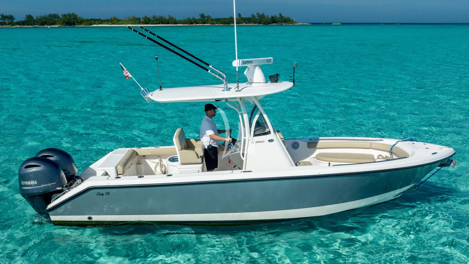 a person on a boat in the water aboard LADY B Yacht for Charter