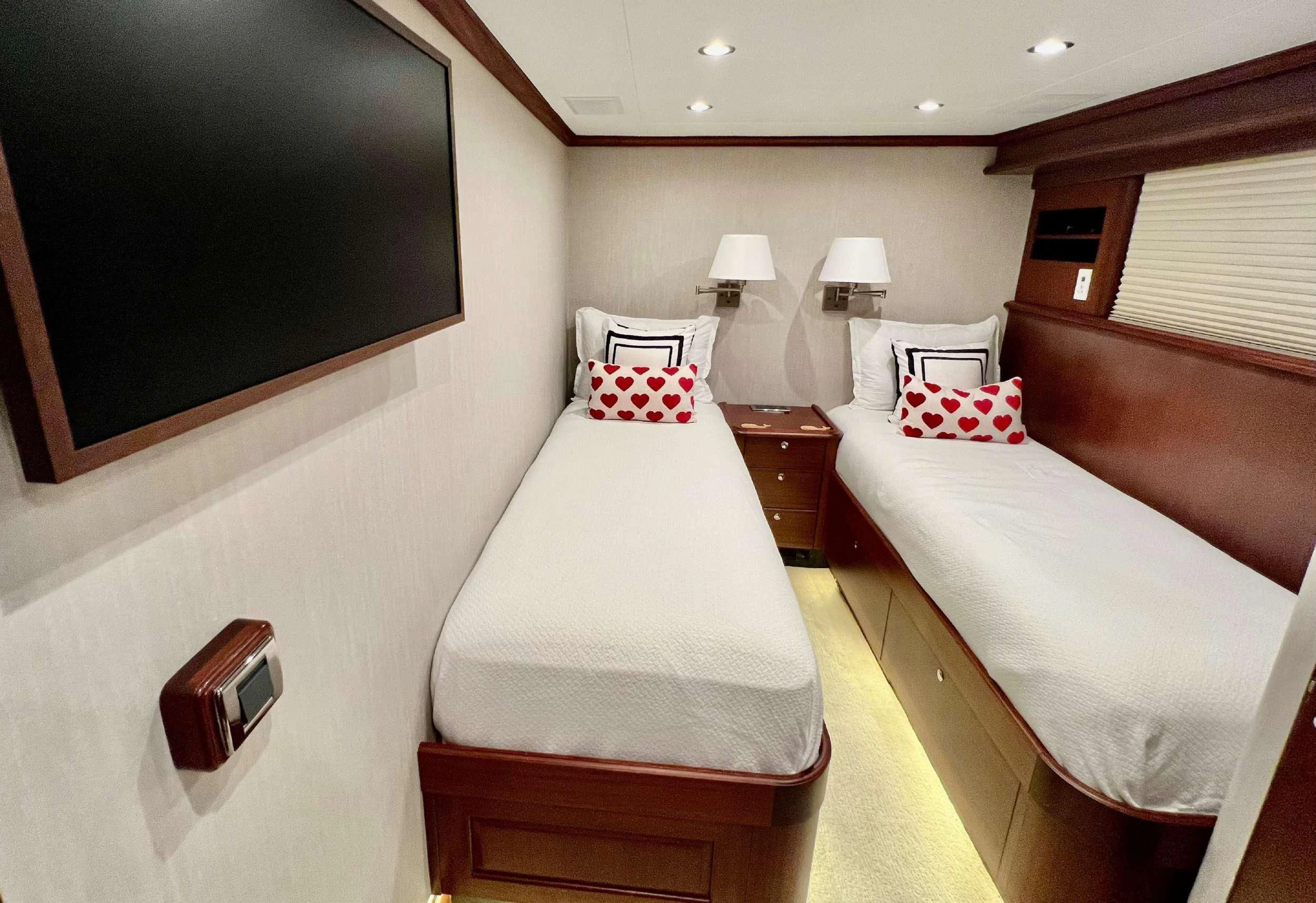 a room with two beds aboard LADY B Yacht for Charter