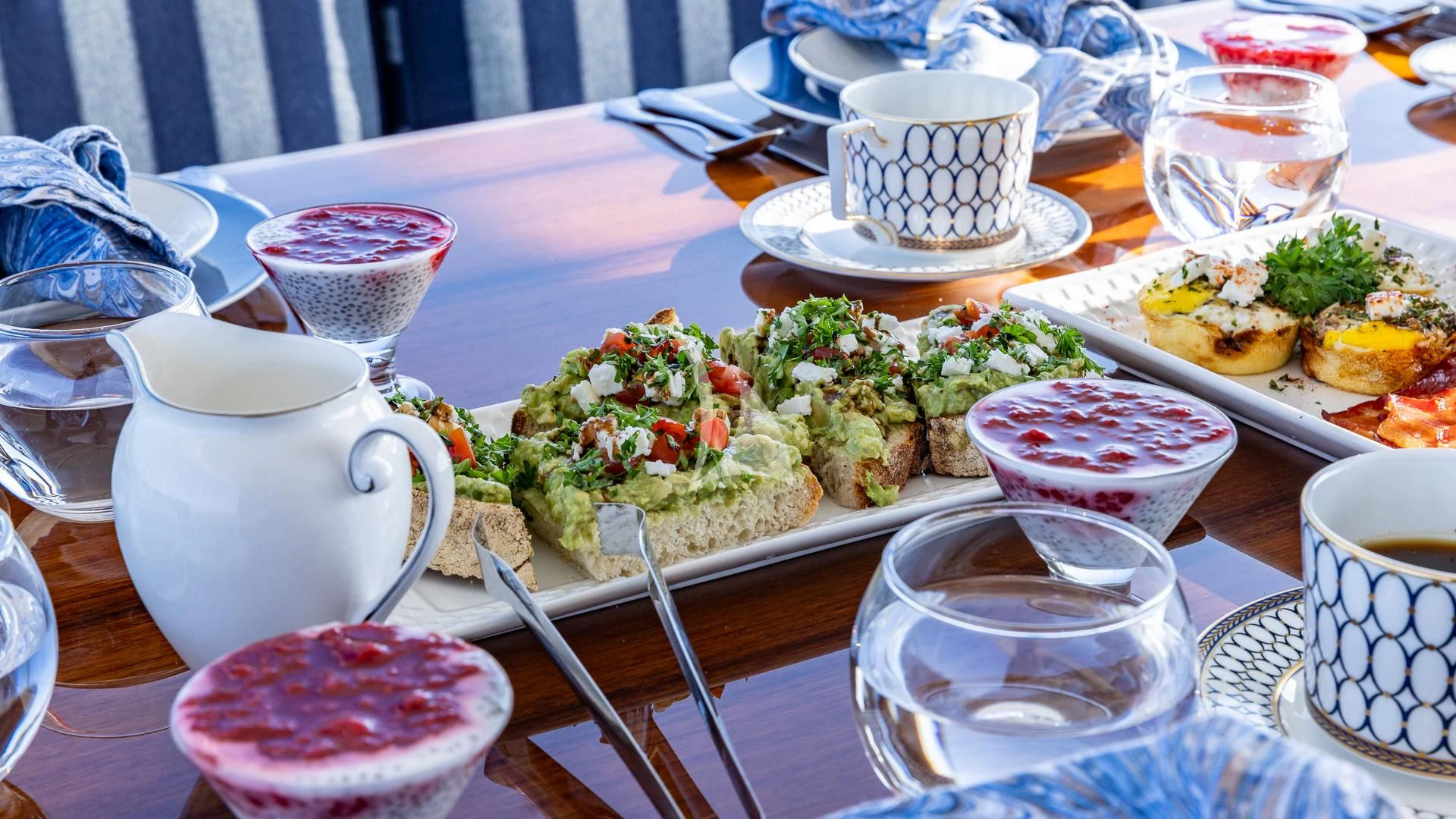 a table full of food aboard LADY B Yacht for Charter