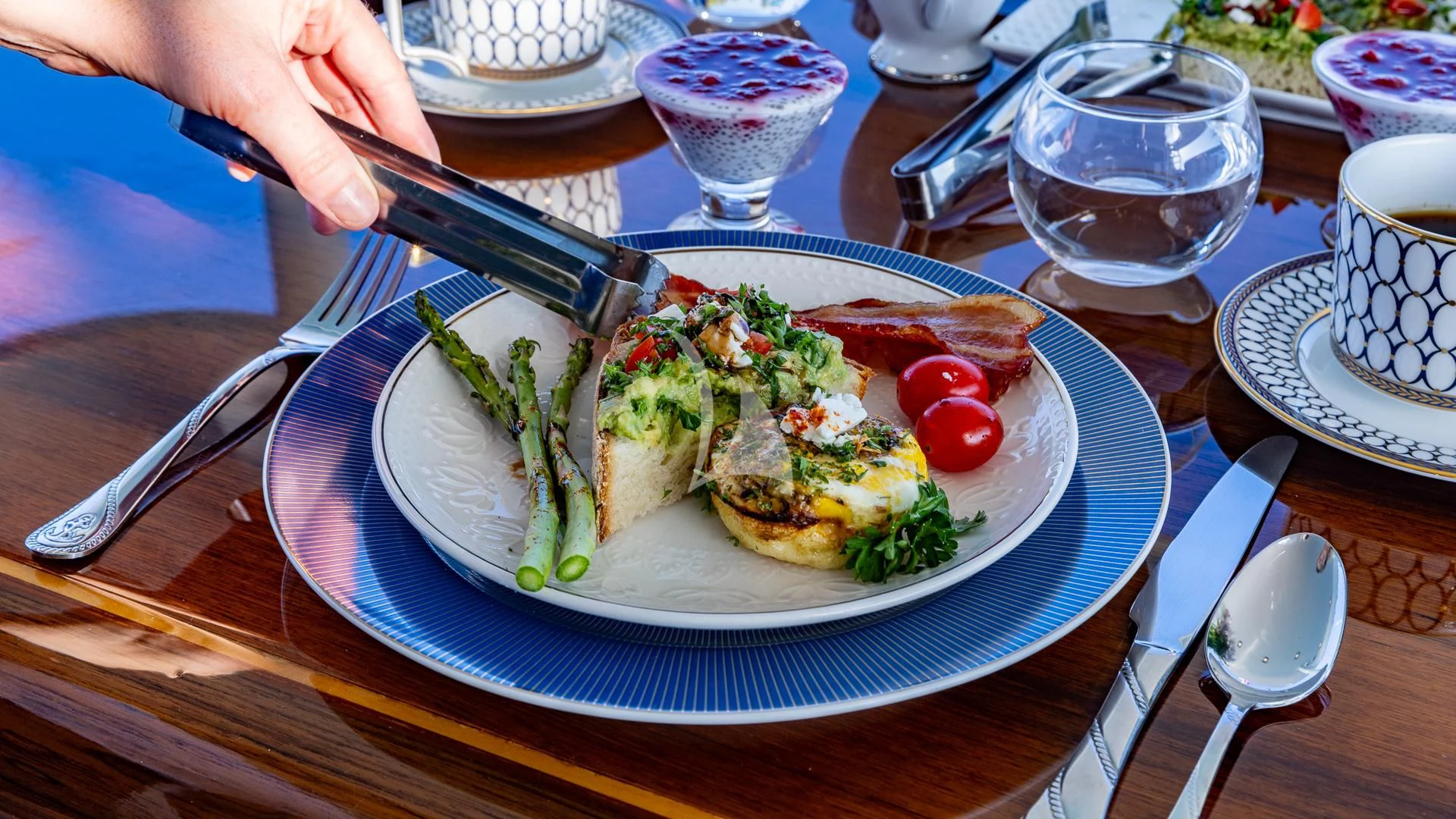 a plate of food aboard LADY B Yacht for Charter