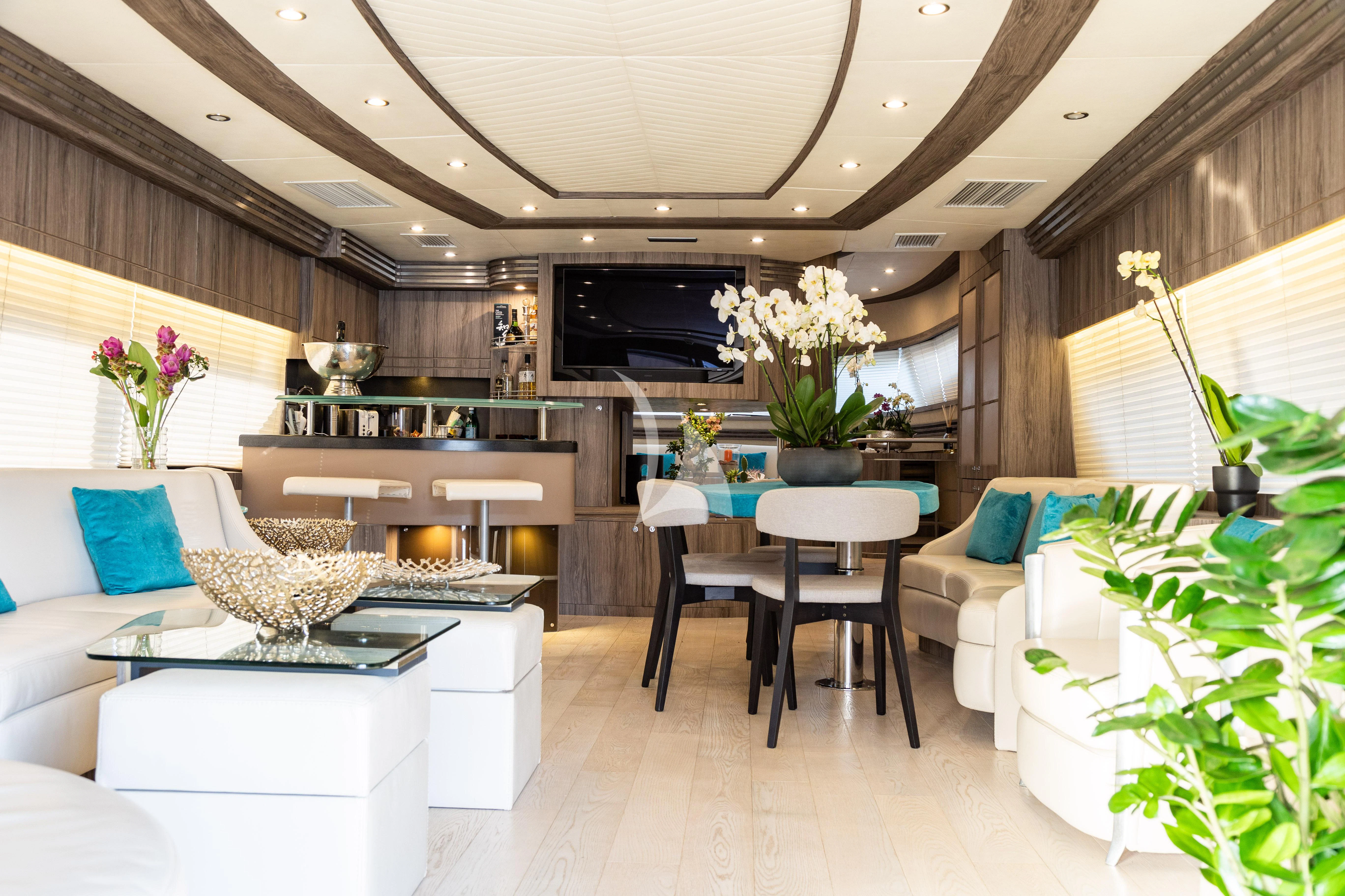 a modern looking kitchen with a large open floor plan aboard LADY B Yacht for Charter