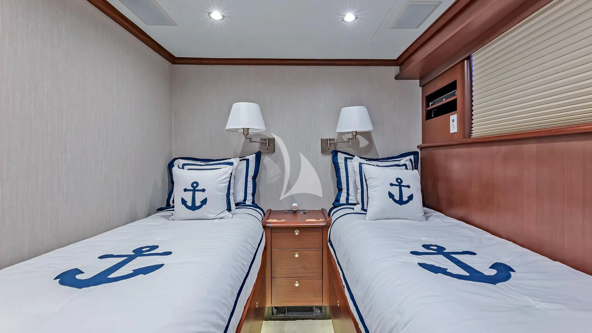 a room with two beds aboard LADY B Yacht for Charter