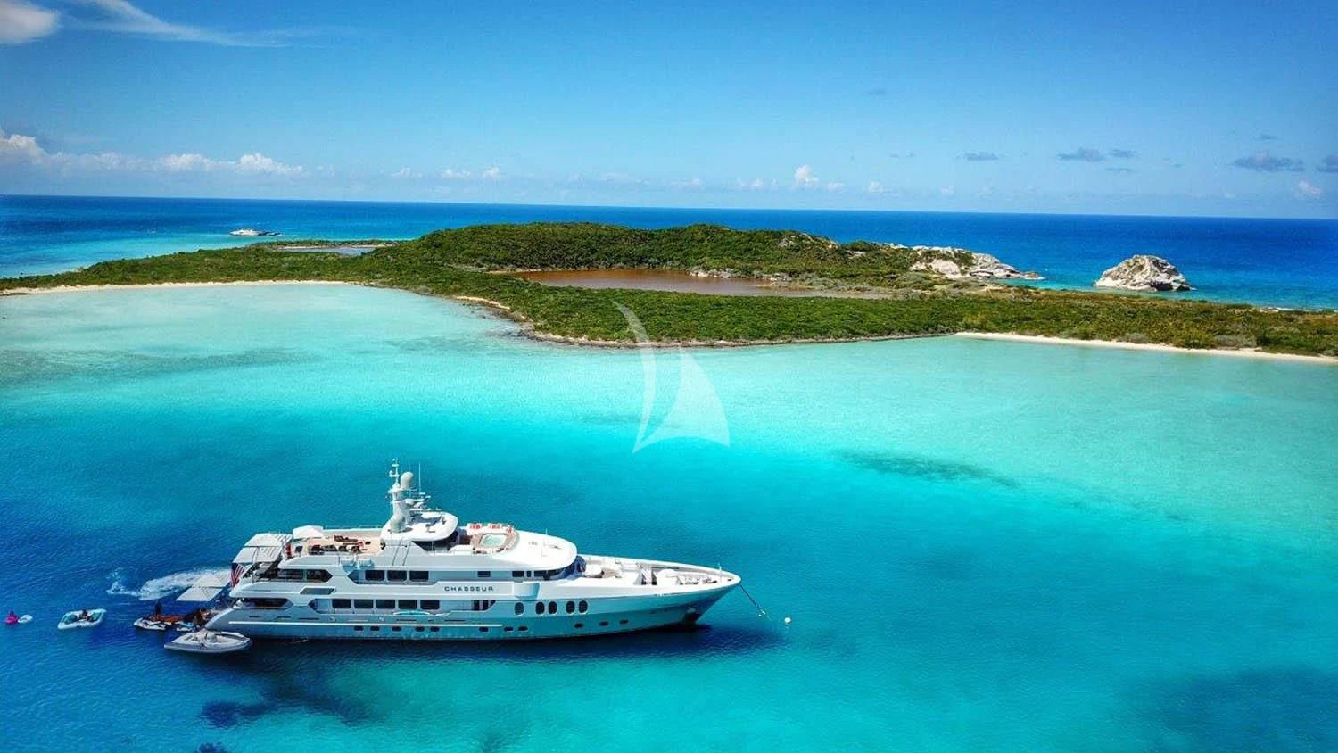 a boat in the water aboard CHASSEUR Yacht for Charter