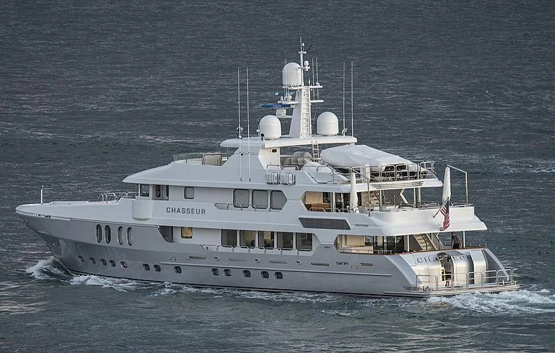 a large white boat in the water aboard CHASSEUR Yacht for Charter