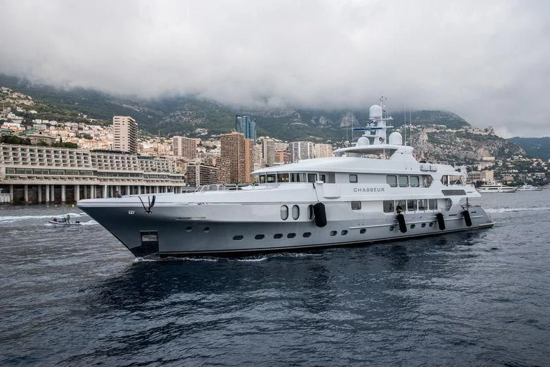 a white yacht in the water aboard CHASSEUR Yacht for Charter