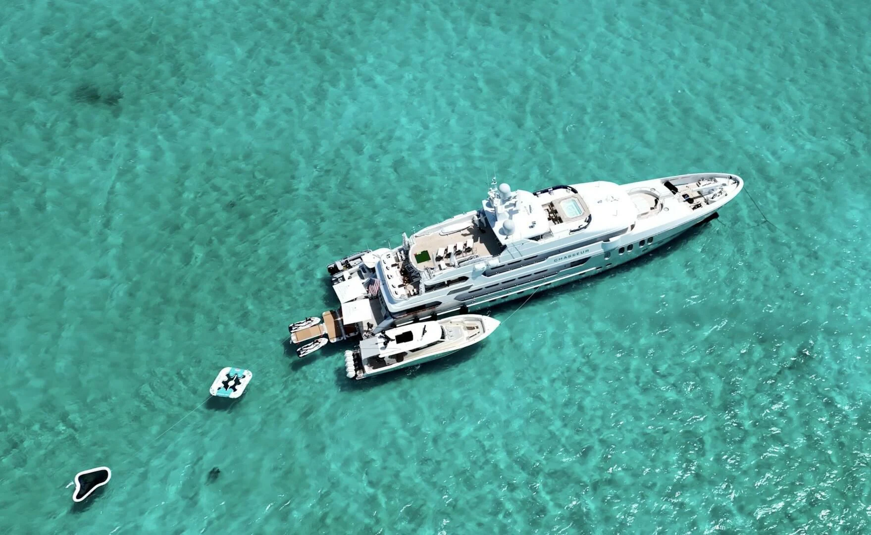 a military vehicle in the water aboard CHASSEUR Yacht for Charter