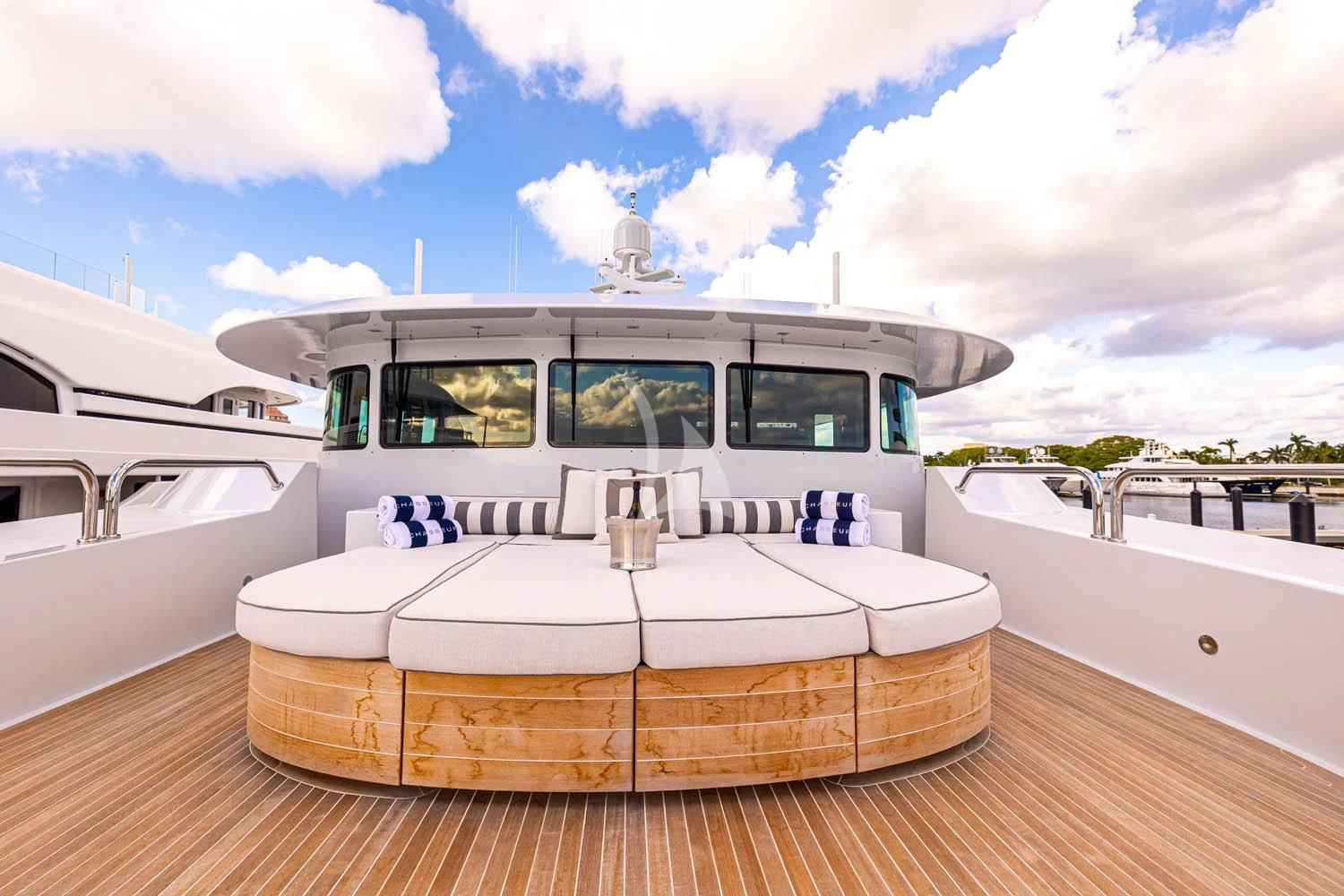 a boat on a deck aboard CHASSEUR Yacht for Charter