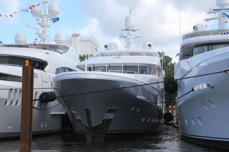 several boats in a harbor aboard CHASSEUR Yacht for Charter