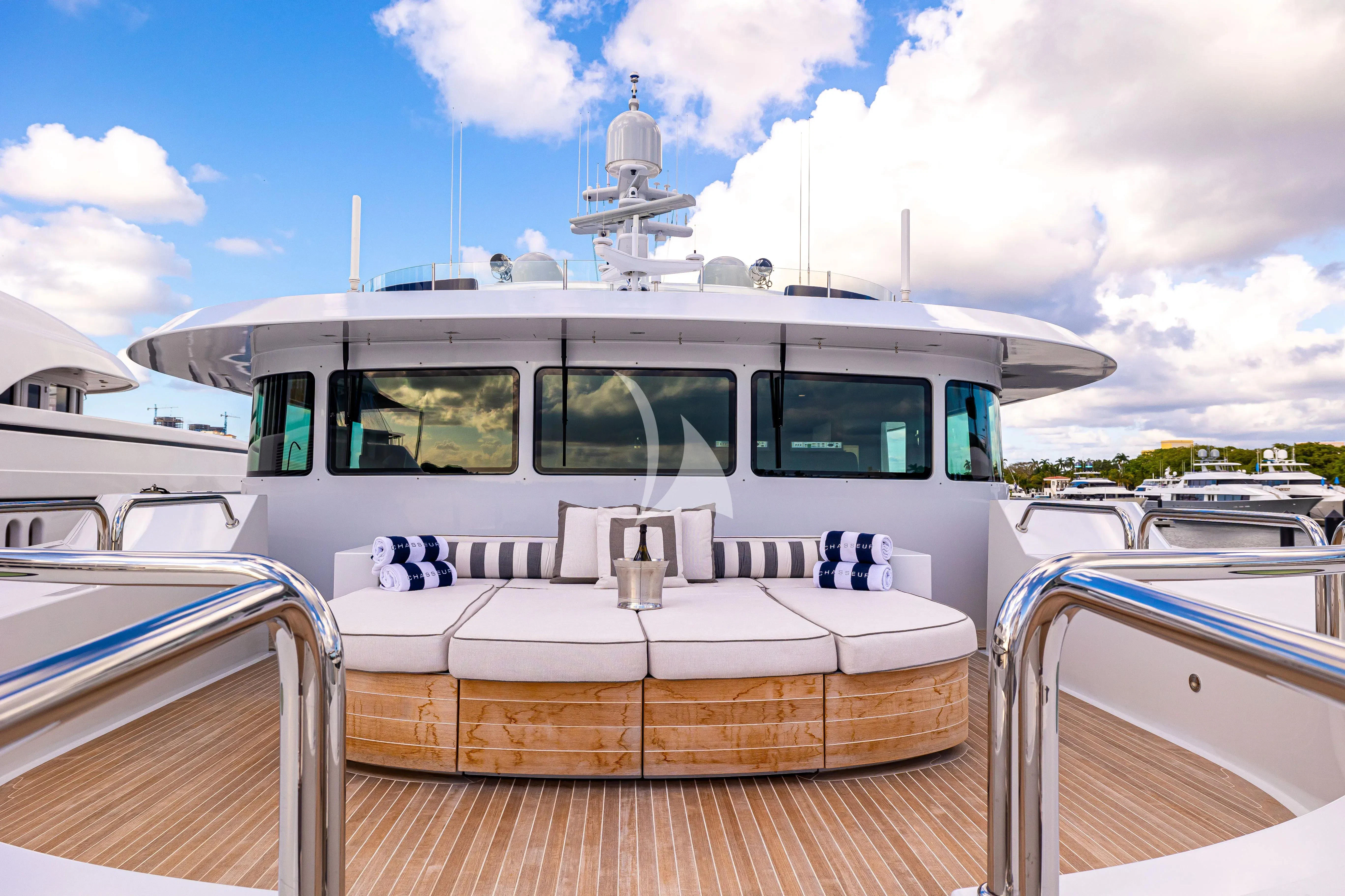 a boat on a dock aboard CHASSEUR Yacht for Charter